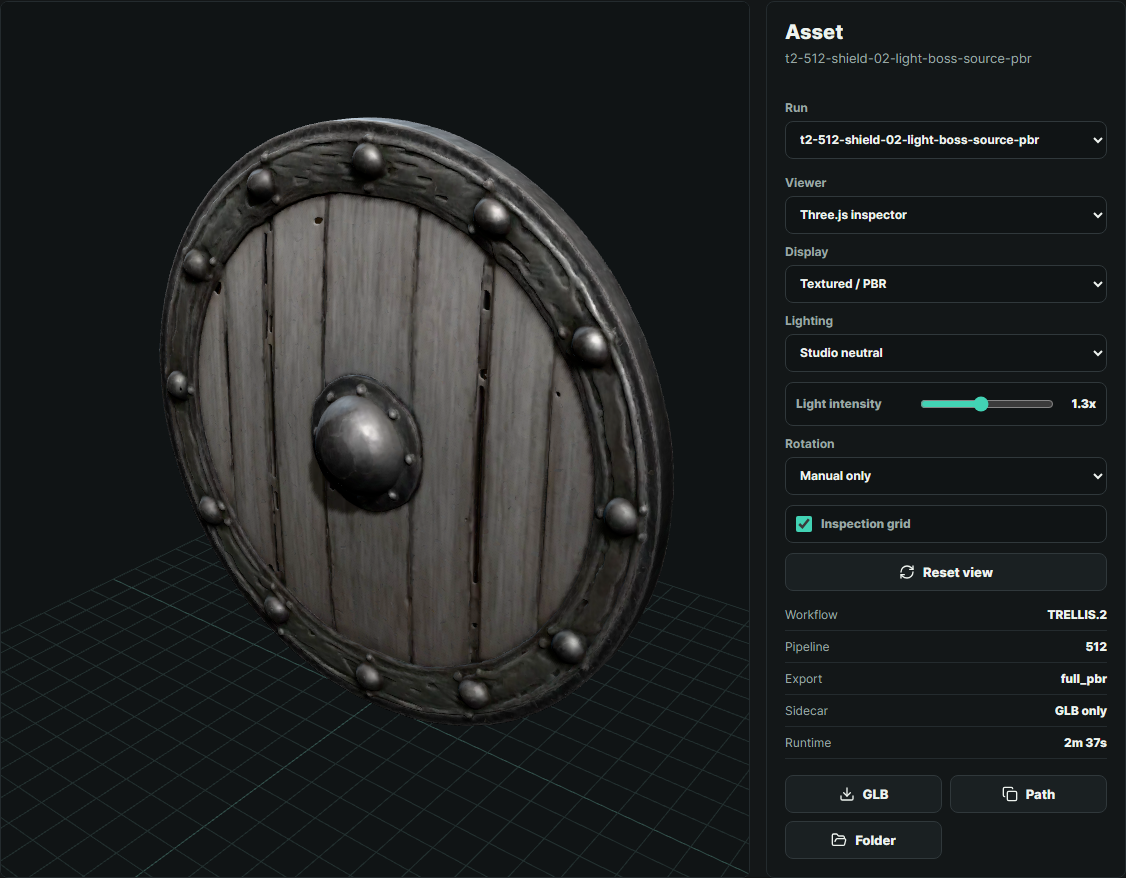 A shield test generated from a single reference image, reopened for inspection.