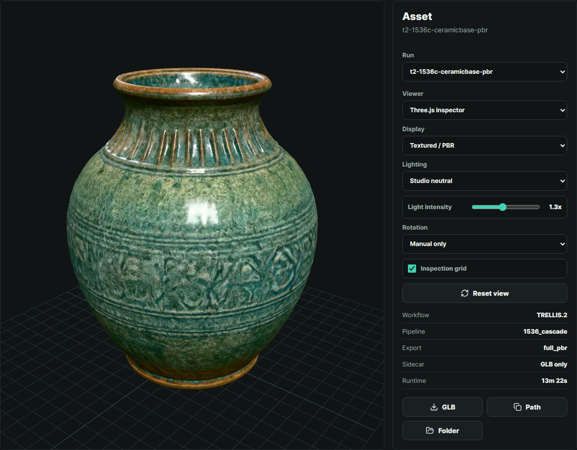 Ceramic vessel: a generated test showing rounded form, surface ornament and a glazed appearance.