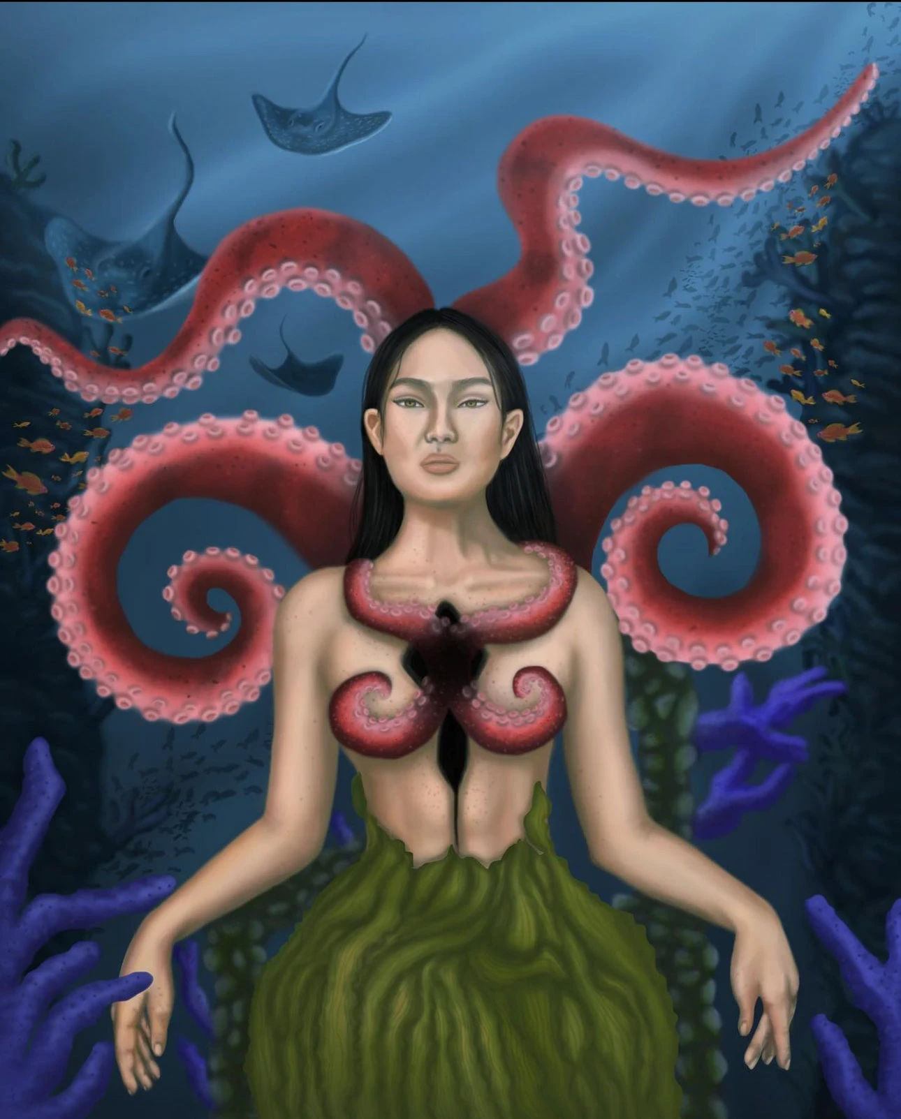Abyssal Elegance: Original drawing by @art_valen.