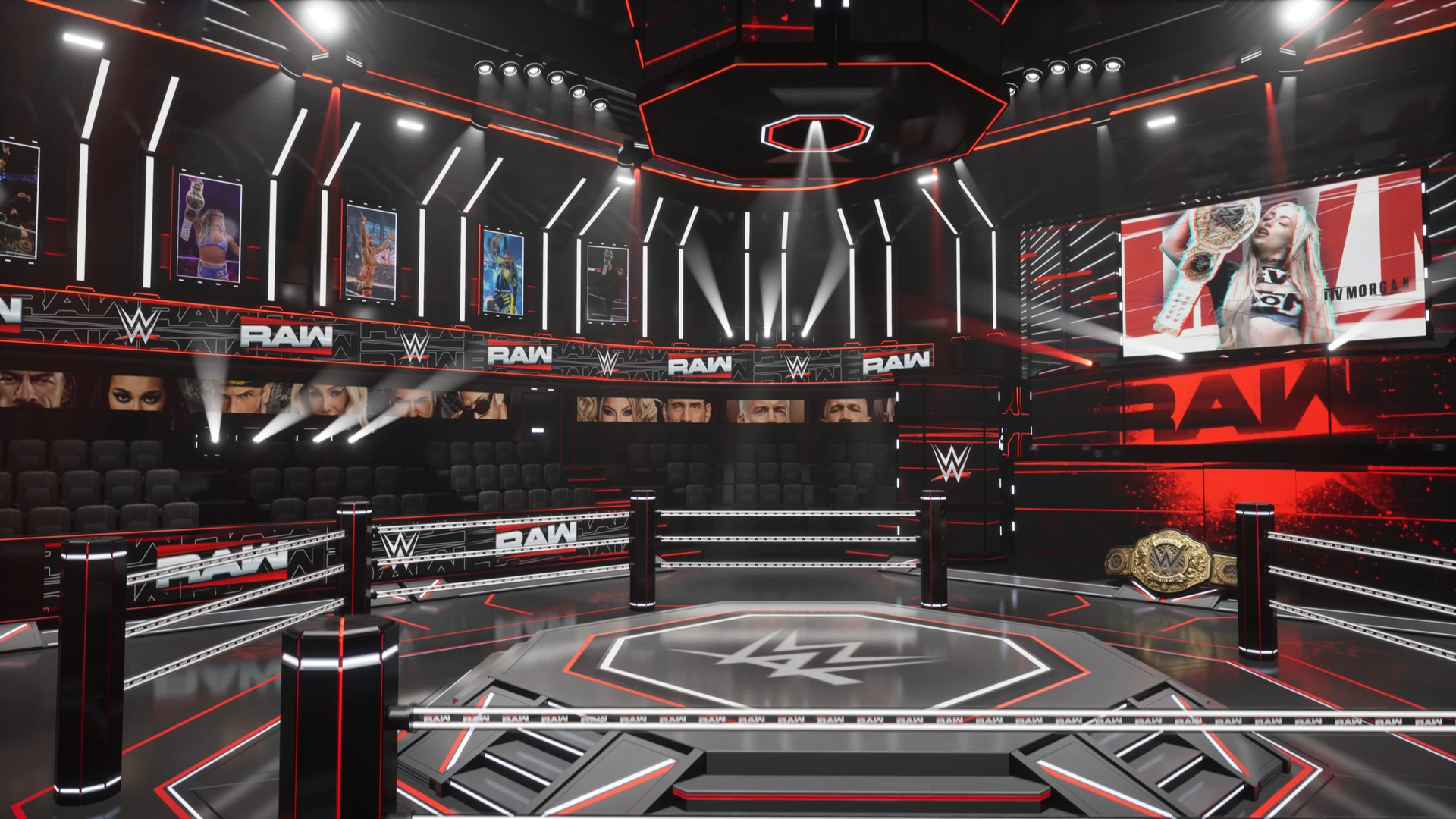 Screens distributed around the arena for different production content.