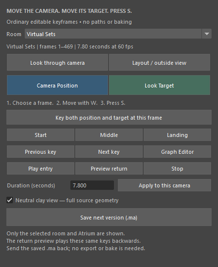 An earlier version of the Codex-assisted camera controls for the Maya animation workflow.
