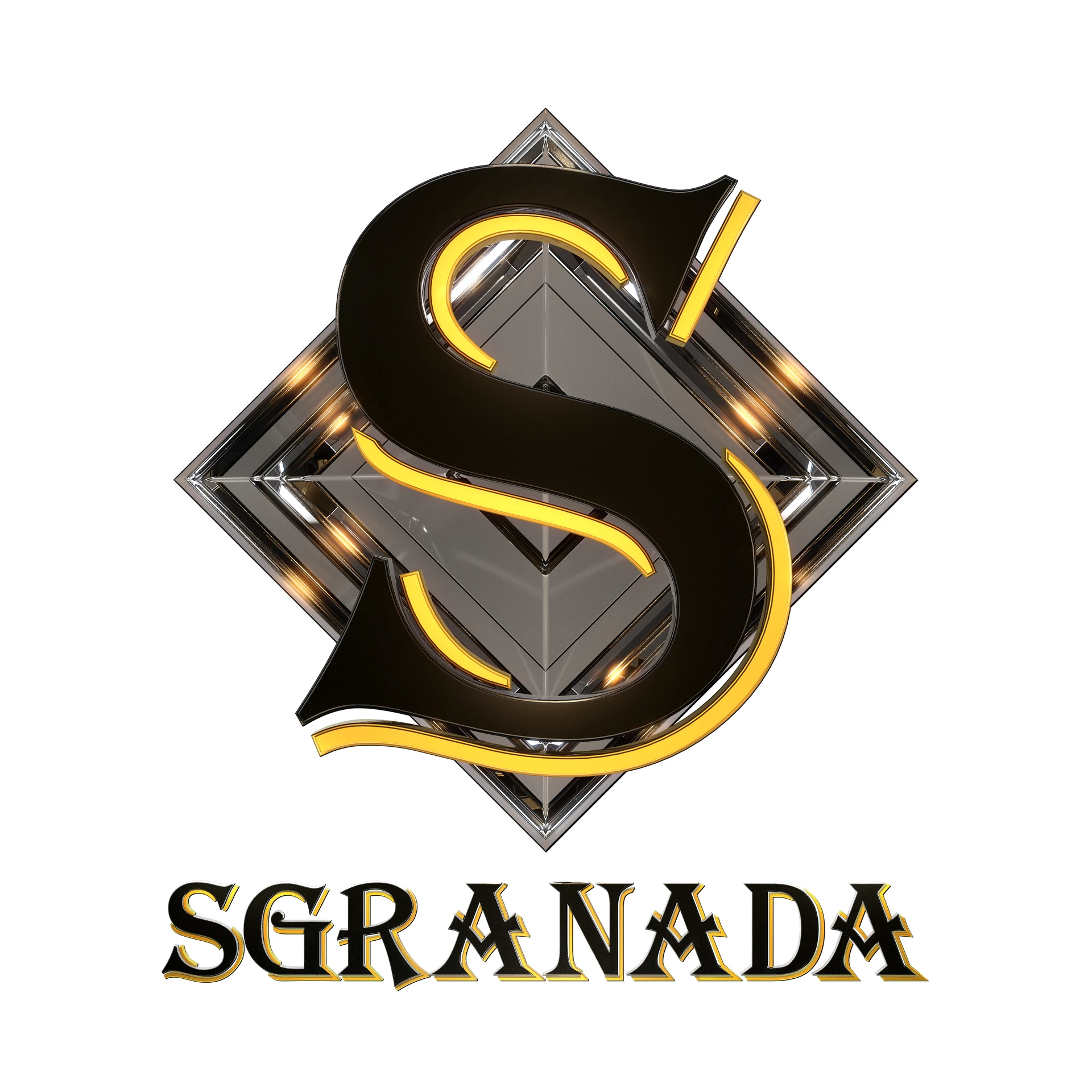 Black-and-gold S monogram over a layered diamond shape, with SGranada lettering below.