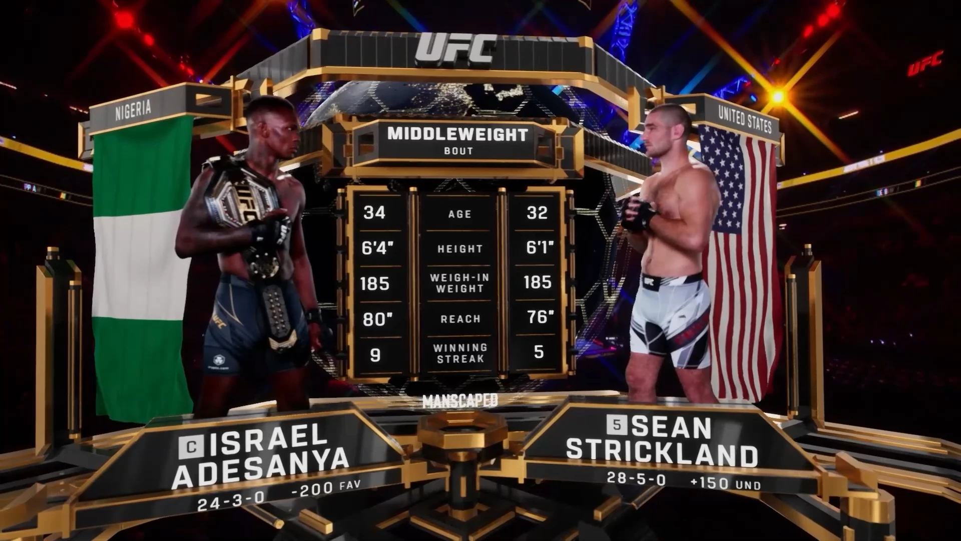 The comparison graphic within the tracked arena shot. UFC supplied the original footage.